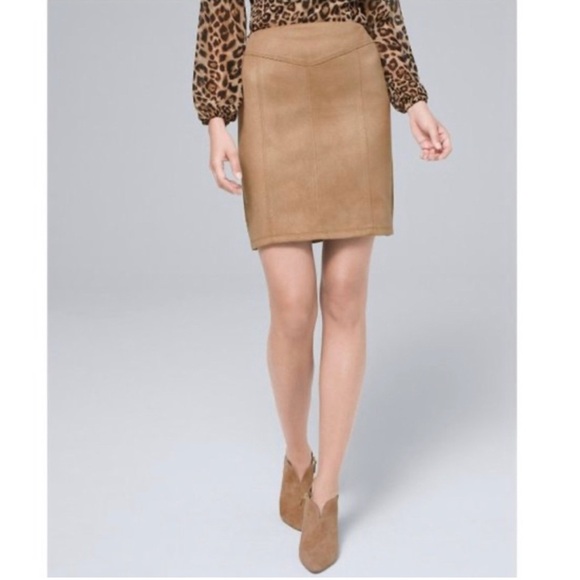 White House Black Market Tan Camel Ultra Sued Skirt - Picture 5 of 11